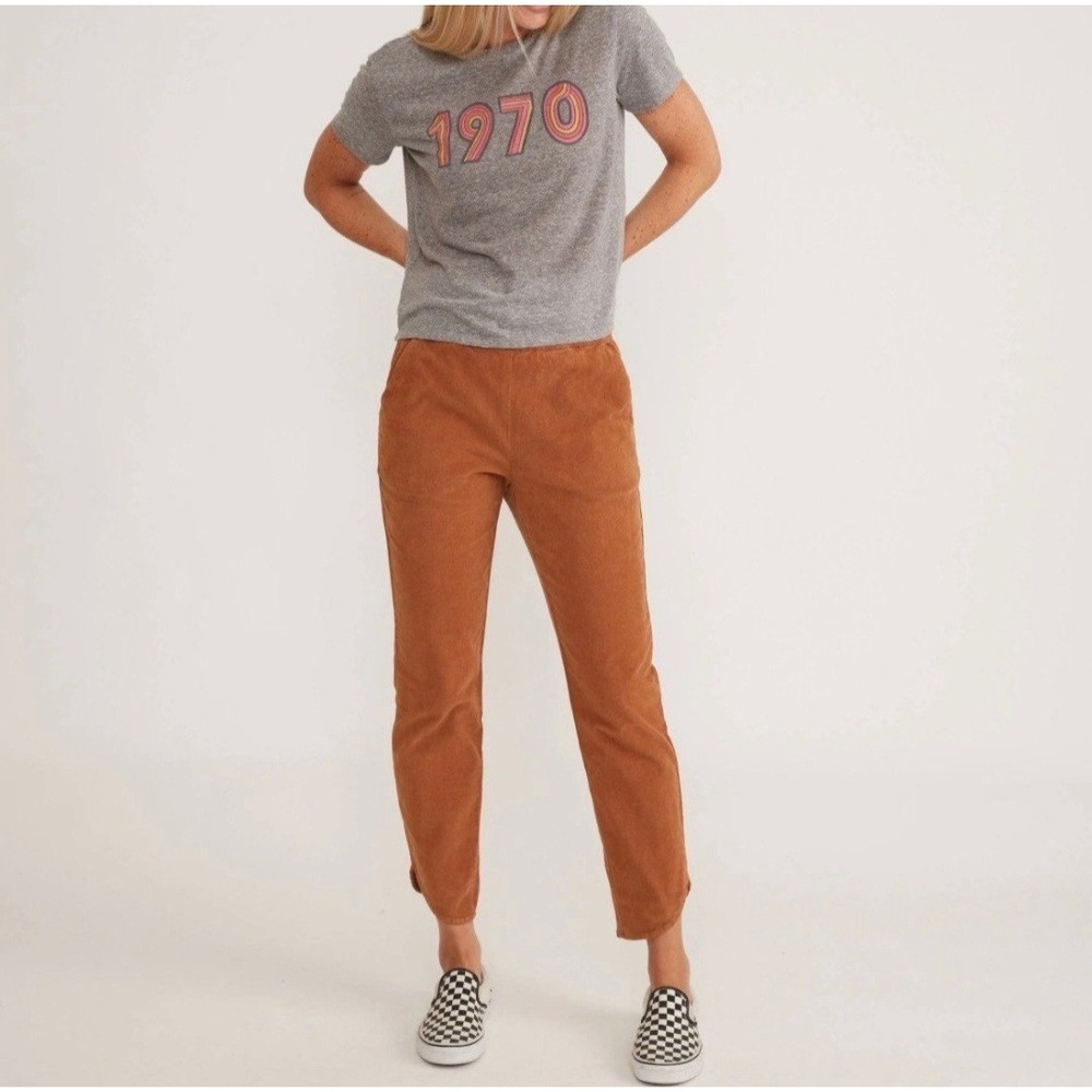 Marine Layer Allison Corduroy Pants Brown Elastic Waist Tulip Hem Size M